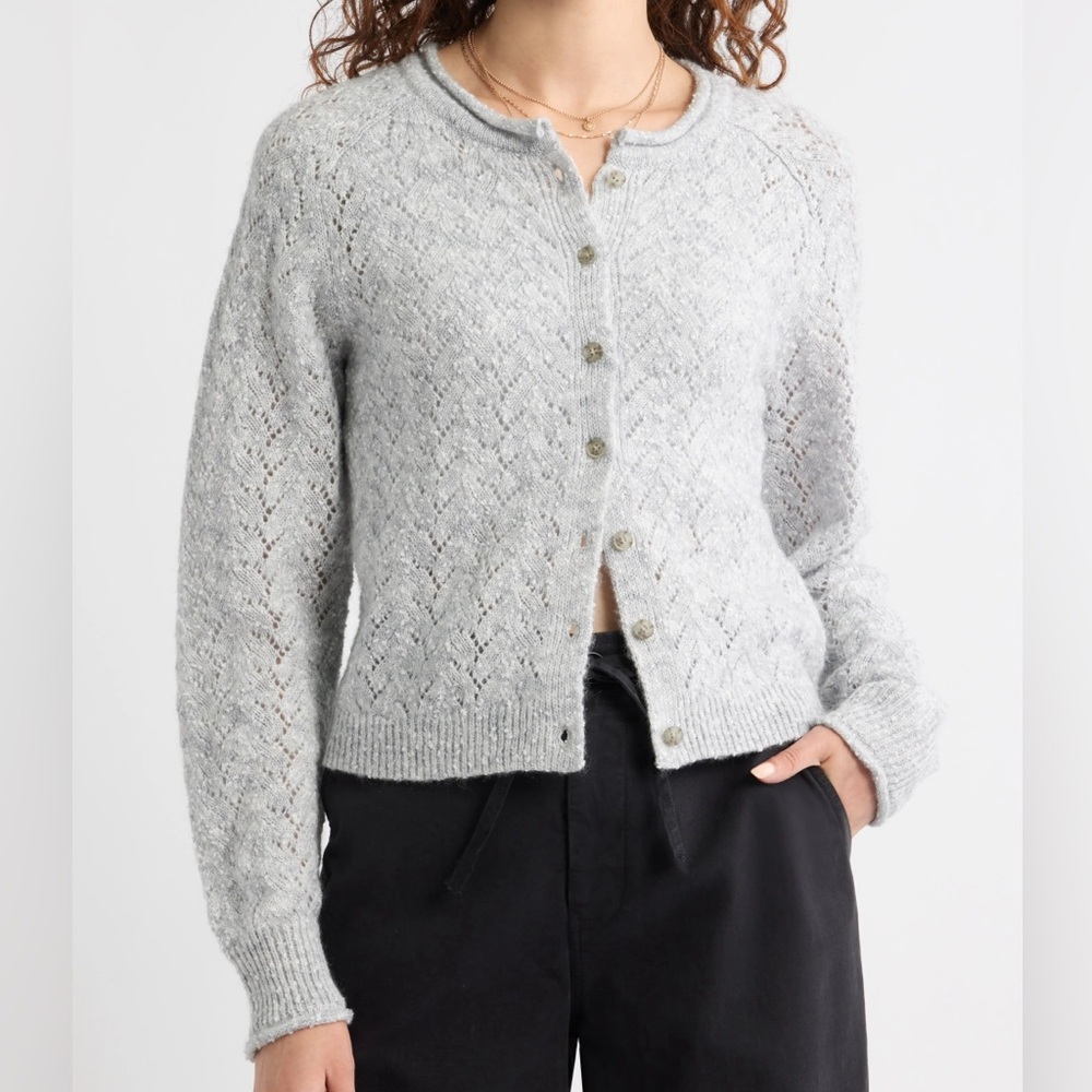 Treasure & Bond Nep Pointelle Cardigan Wool Blend Gray Knitβ Size XS